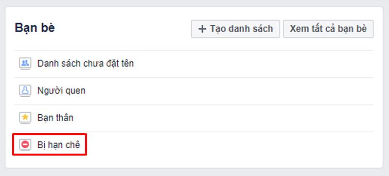 Nhấn chọn Bị hạn chế